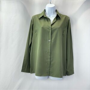 Olive Green Women's Button-Up Shirt Size Small